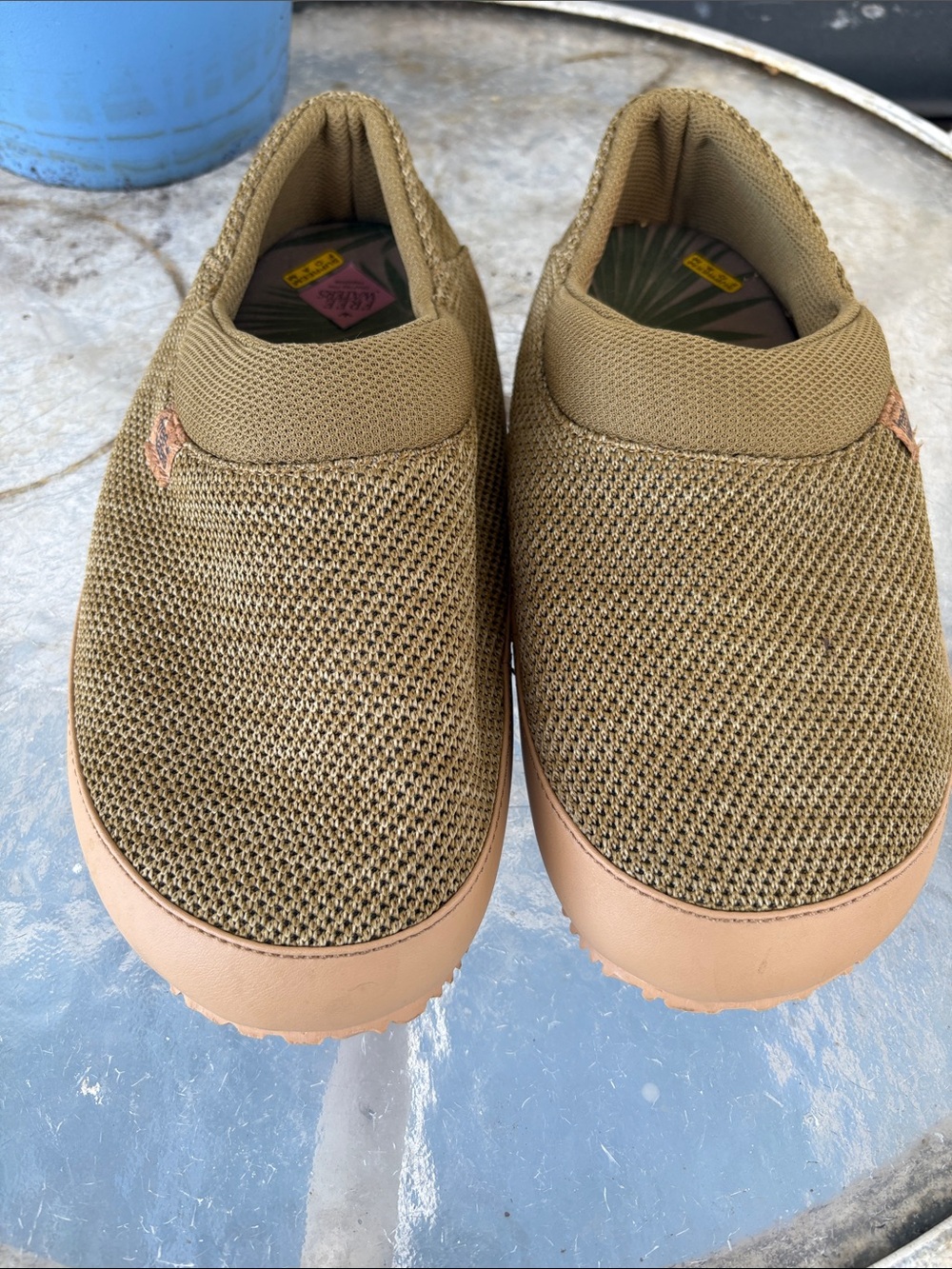 Teva Men's Olive Slip-On Mesh Loafers with Tan Sole